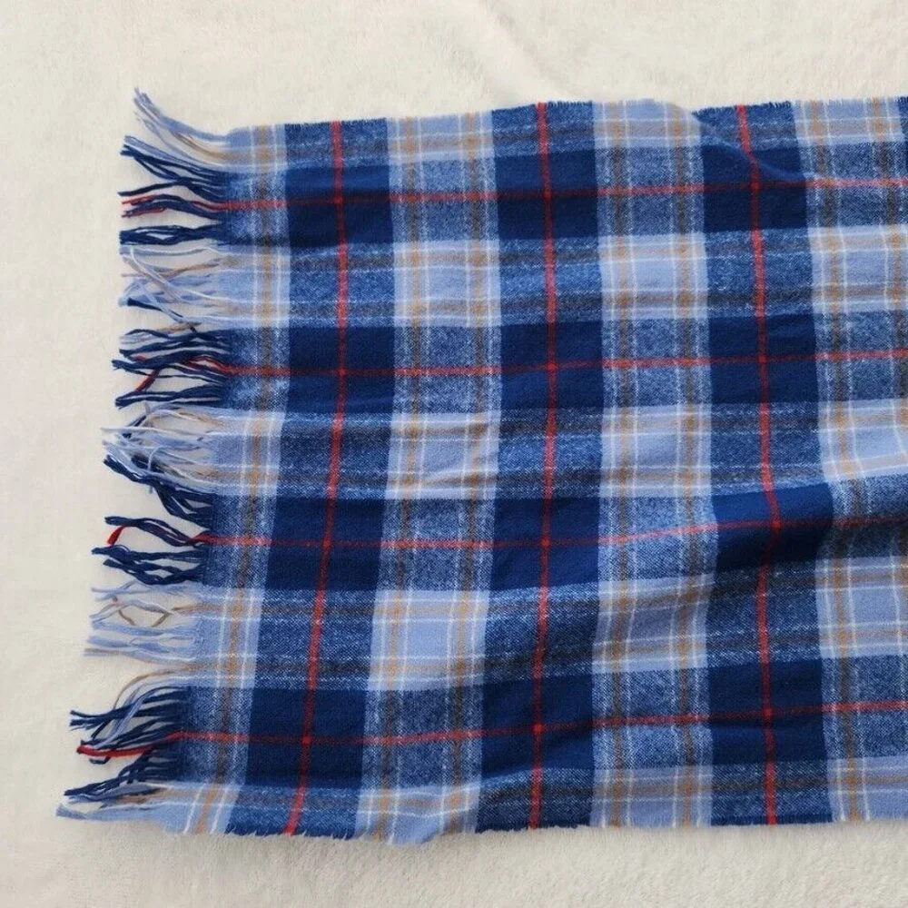Vtg 90s Tartan Plaid Scarf Blue Red Yellow Fringe 12 x 60 Rectangle Cozy‎ Winter